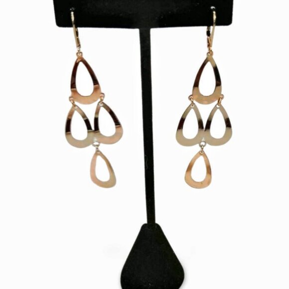 Gorgeous Nordstrom 2” Drop Open Teardrop Gold Tone Dangle Hook Earrings JW1544 - Picture 3 of 4